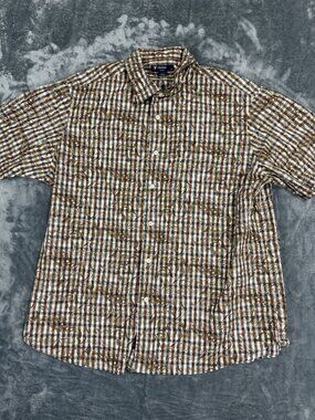 Cremieux Classics Mens Brown & White Paisley Check Button-Up Shirt XXL